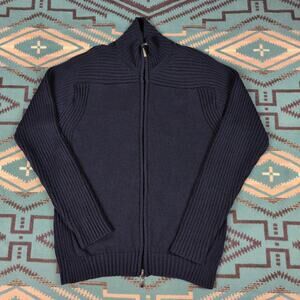 Vintage Norm Thompson Zip Sweater Wool Acrylic Blend Navy Blue Medium Italy